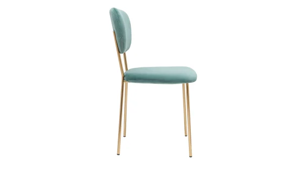 en ligne officielle Chaises Design En Tissu Velours Gaufré Vert Céladon Et Métal Doré (lot De 2) LEPIDUS 5