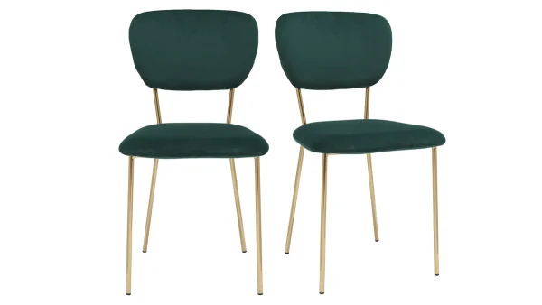 Chaises Design En Tissu Velours Gaufré Vert Foncé Et Métal Doré (lot De 2) LEPIDUS 1