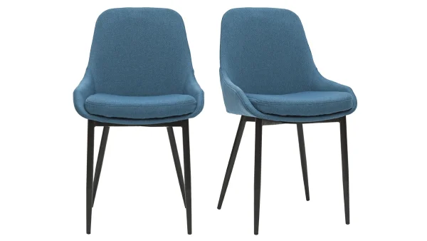 Chaises En Tissu Bleu Canard Et Métal Noir (lot De 2) HOLO 1