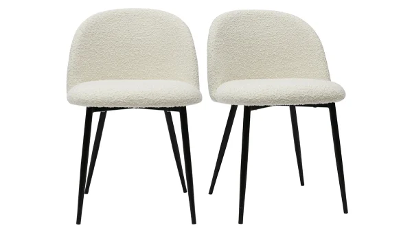 Chaises En Tissu Effet Laine Bouclée écru Et Métal Noir (lot De 2) CELESTE 1