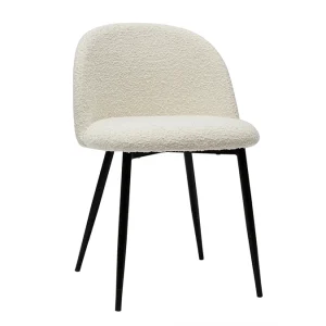 Chaises En Tissu Effet Laine Bouclée écru Et Métal Noir (lot De 2) CELESTE 16