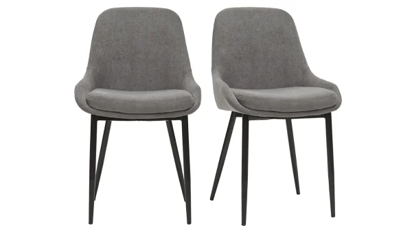 Chaises En Tissu Effet Velours Gris Et Métal Noir (lot De 2) HOLO 1