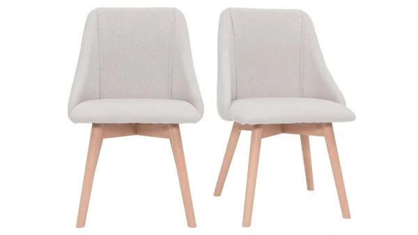 Chaises En Tissu Effet Velours Texturé Beige Et Bois Clair Massif (lot De 2) HIGGINS 1