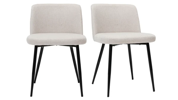 Chaises En Tissu Effet Velours Texturé Beige Et Métal Noir (lot De 2) MONTI Pas Cher soldes France 1