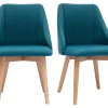 Chaises En Tissu Effet Velours Texturé Bleu Canard Et Bois Clair Massif (lot De 2) HIGGINS 31