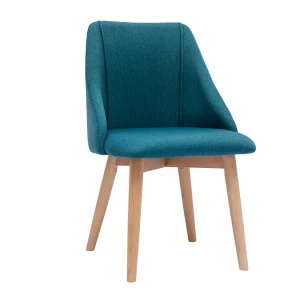 Chaises En Tissu Effet Velours Texturé Bleu Canard Et Bois Clair Massif (lot De 2) HIGGINS 14