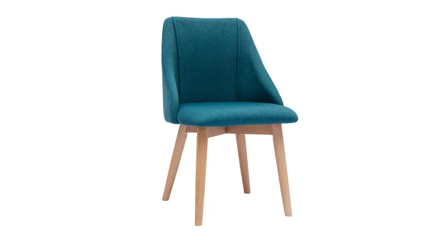 Chaises En Tissu Effet Velours Texturé Bleu Canard Et Bois Clair Massif (lot De 2) HIGGINS 4