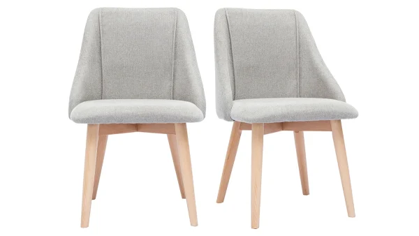 Chaises En Tissu Effet Velours Texturé Gris Et Bois Clair Massif (lot De 2) HIGGINS Officielle 1