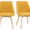 Chaises En Tissu Effet Velours Texturé Jaune Moutarde Et Bois Massif (lot De 2) HIGGINS 28