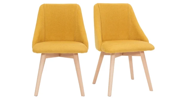 Chaises En Tissu Effet Velours Texturé Jaune Moutarde Et Bois Massif (lot De 2) HIGGINS 1