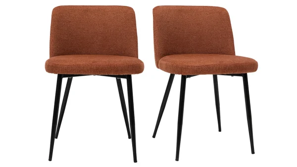 Chaises En Tissu Effet Velours Texturé Terre Brûlée Et Métal Noir (lot De 2) MONTI 1