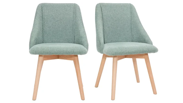 Chaises En Tissu Effet Velours Texturé Vert Céladon Et Bois Clair Massif (lot De 2) HIGGINS 1