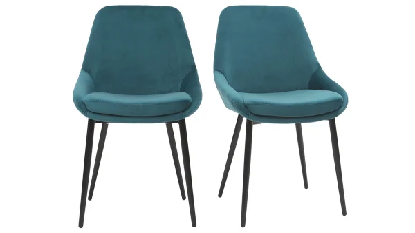 Chaises En Tissu Velours Bleu Pétrole Et Métal Noir (lot De 2) HOLO – Miliboo & Stéphane Plaza 1