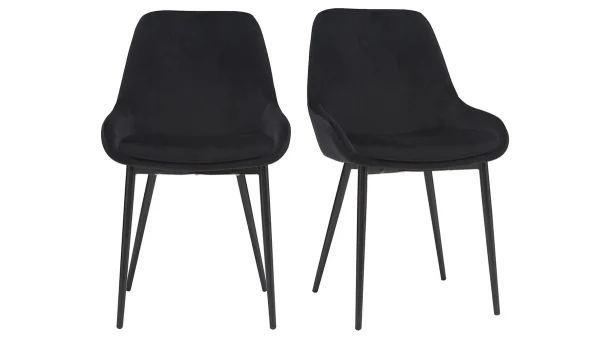 Chaises En Tissu Velours Noir Et Métal Noir (lot De 2) HOLO 1