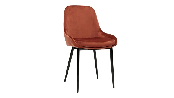 Chaises En Tissu Velours Rouge Tomette Et Métal Noir (lot De 2) HOLO 4