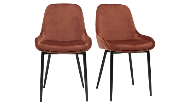 Chaises En Tissu Velours Rouge Tomette Et Métal Noir (lot De 2) HOLO 1