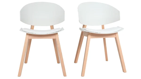 marque pas cher en ligne Chaises Scandinaves Blanc Et Bois Clair (lot De 2) BLOEM – Miliboo & Stéphane Plaza 1