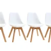 Chaises Scandinaves Blanc Et Bois Clair Massif (lot De 4) PAULINE marque pas cher en ligne 32