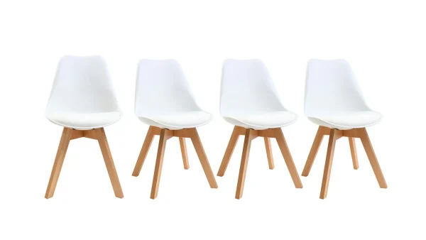 Chaises Scandinaves Blanc Et Bois Clair Massif (lot De 4) PAULINE marque pas cher en ligne 1