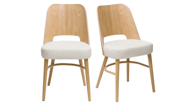 Chaises Scandinaves Bois Chêne Et Tissu Effet Laine Bouclée écru (lot De 2) EDITO 1