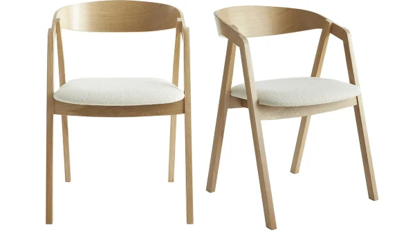 Chaises Scandinaves En Bois Clair Chêne Massif Et Tissu Effet Laine Bouclée écru (lot De 2) LOVA 1