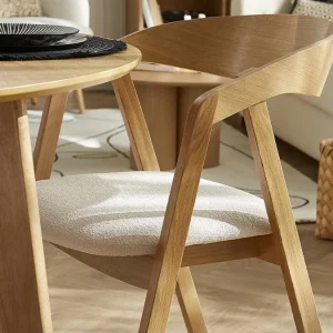 Chaises Scandinaves En Bois Clair Chêne Massif Et Tissu Effet Laine Bouclée écru (lot De 2) LOVA 25