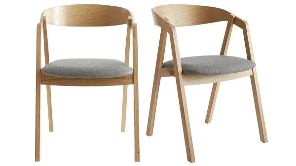 Chaises Scandinaves En Bois Clair Chêne Massif Et Tissu Gris (lot De 2) LOVA 1