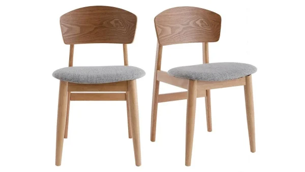 Chaises Scandinaves En Bois Clair Et Tissu Gris Clair (lot De 2) ELION 1