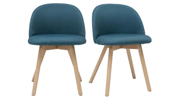 Chaises Scandinaves En Tissu Bleu Canard Et Bois Clair Massif (lot De 2) CELESTE 1