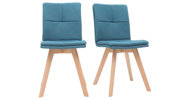 Chaises Scandinaves En Tissu Bleu Et Bois Clair Massif (lot De 2) THEA 1