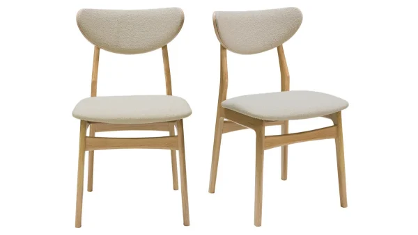 Chaises Scandinaves En Tissu Effet Laine Bouclée Beige Et Bois Clair Chêne Massif (lot De 2) MAYA 1