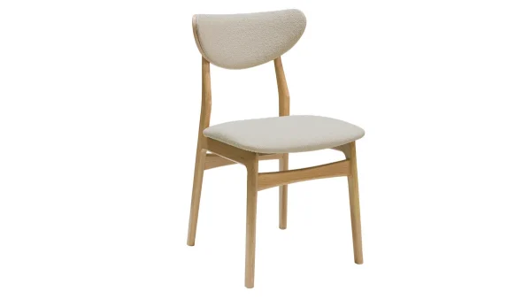 Chaises Scandinaves En Tissu Effet Laine Bouclée Beige Et Bois Clair Chêne Massif (lot De 2) MAYA 4