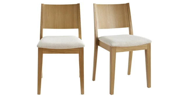 Chaises Scandinaves En Tissu Effet Laine Bouclée écru Et Bois Clair Chêne (lot De 2) MELVIL 1