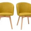 Chaises Scandinaves En Tissu Effet Velours Jaune Moutarde Et Bois Clair Massif (lot De 2) VANITY 28