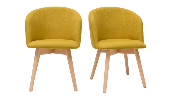 Chaises Scandinaves En Tissu Effet Velours Jaune Moutarde Et Bois Clair Massif (lot De 2) VANITY 1