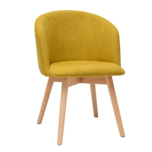 Chaises Scandinaves En Tissu Effet Velours Jaune Moutarde Et Bois Clair Massif (lot De 2) VANITY 13