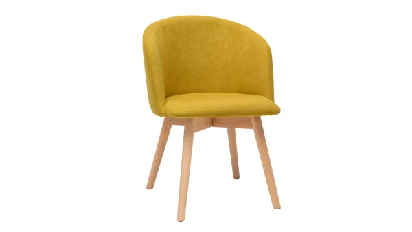 Chaises Scandinaves En Tissu Effet Velours Jaune Moutarde Et Bois Clair Massif (lot De 2) VANITY 4