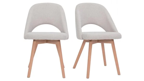 Chaises Scandinaves En Tissu Effet Velours Texturé Beige Et Bois Clair Massif (lot De 2) COSETTE 1