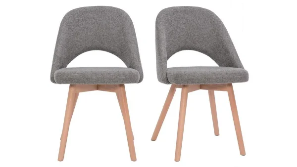 Top ventes Chaises Scandinaves En Tissu Effet Velours Texturé Gris Et Bois Clair Massif (lot De 2) COSETTE 1