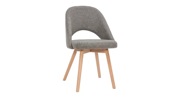 Chaises Scandinaves En Tissu Effet Velours Texturé Gris Et Bois Clair Massif (lot De 2) COSETTE 4