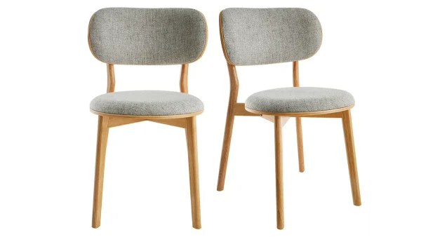 Chaises Scandinaves En Tissu Gris Clair Et Bois Clair Massif (lot De 2) FAUVETTE 1