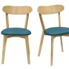 Chaises Vintage Bois Clair Chêne Et Tissu Bleu Paon (lot De 2) DOVE 26