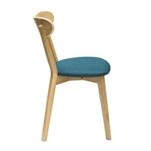 Chaises Vintage Bois Clair Chêne Et Tissu Bleu Paon (lot De 2) DOVE design à la mode 16