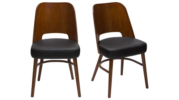 destockage Chaises Vintage Bois Foncé Et Assises Noires (lot De 2) EDITO 5