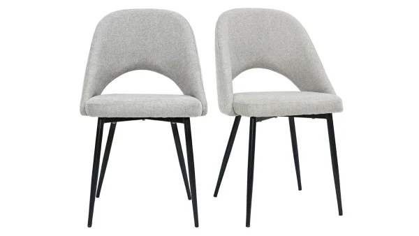 Chaises Vintage En Tissu Effet Velours Texturé Gris Et Métal Noir (lot De 2) COSETTE 1