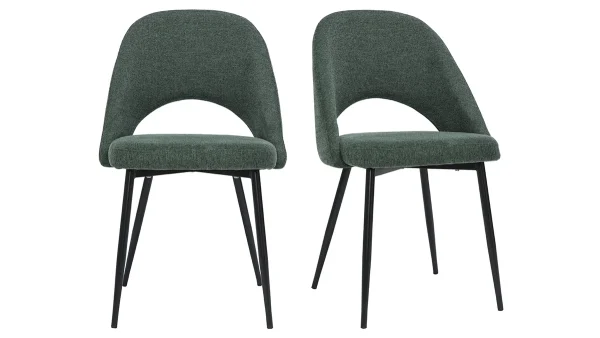 Chaises Vintage En Tissu Effet Velours Texturé Vert Et Métal Noir (lot De 2) COSETTE 1