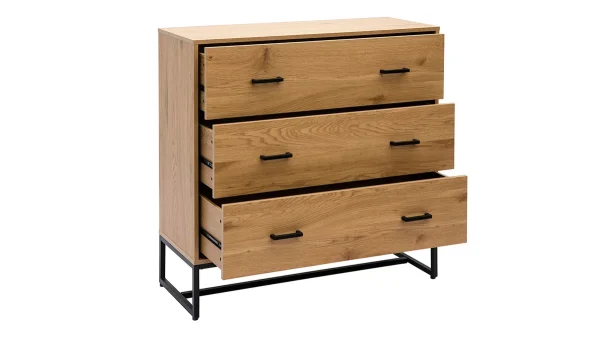 Commode 3 Tiroirs Finition Bois Clair Chêne Et Métal Noir L100 Cm LOVATO 3