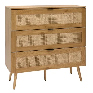 Commode En Bois Clair, Cannage De Rotin Et Métal Noir 3 Tiroirs L100 Cm MANILLE 9