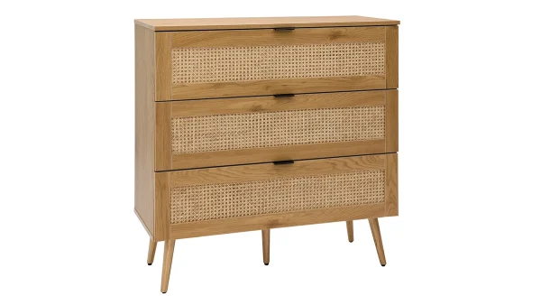 magasin Commode En Bois Clair, Cannage De Rotin Et Métal Noir 3 Tiroirs L100 Cm MANILLE 3