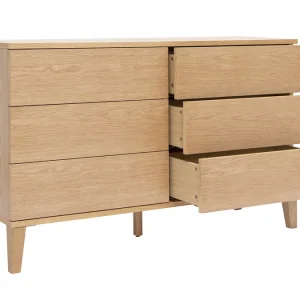 Commode En Bois Clair Chêne 6 Tiroirs L120 Cm FREDDY qualité supérieure 11